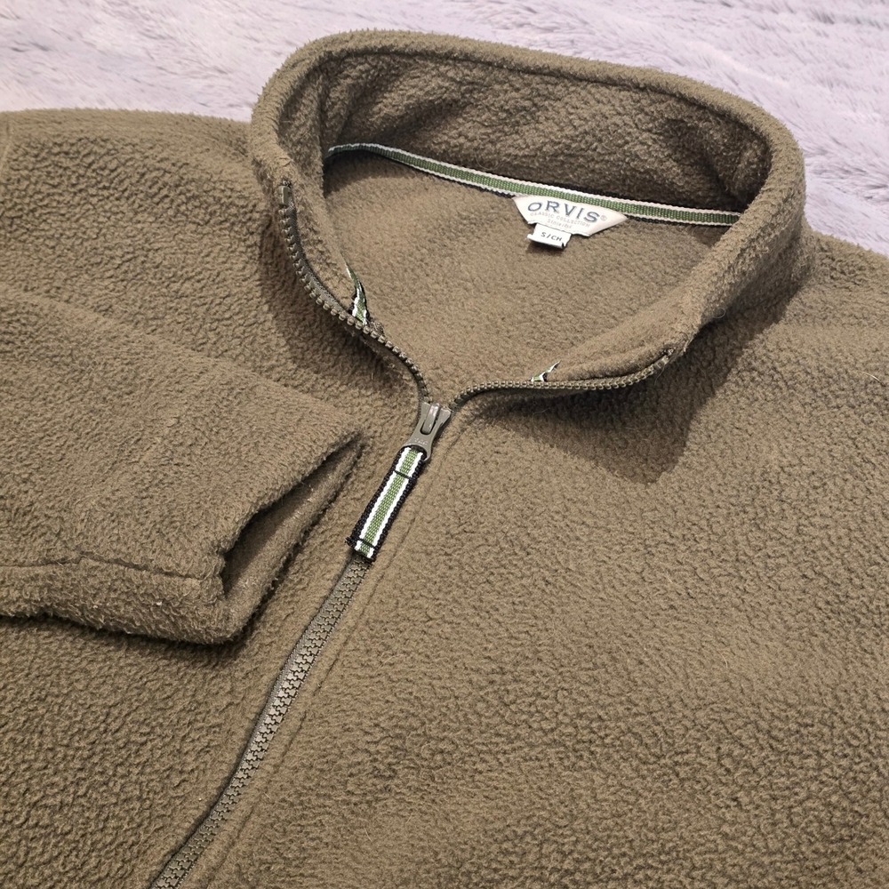 Orvis Mens Classic Collection Fleece Jacket Small Olive Green Full Zip 1716801